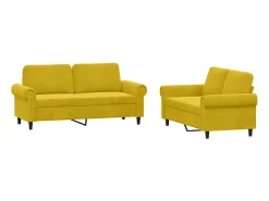 2 pcs conjunto de sofás com almofadões veludo amarelo