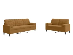 2 pcs conjunto de sofás com almofadões e rolos veludo castanho