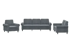 3 pcs conjunto de sofás com almofadões veludo cinzento-escuro