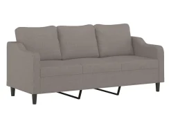 3 pcs conjunto de sofás com almofadas tecido cinza-acastanhado