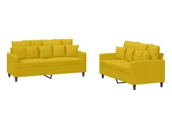 2 pcs conjunto de sofás com almofadões veludo amarelo