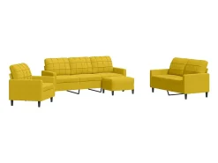 4 pcs conjunto de sofás com almofadões veludo amarelo