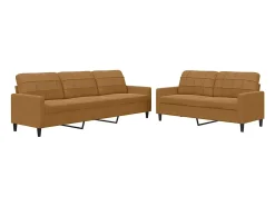 2 pcs conjunto de sofás com almofadões veludo castanho