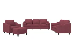 4 pcs conjunto de sofás com almofadas tecido vermelho-tinto