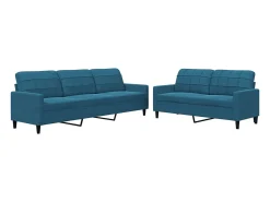 2 pcs conjunto de sofás com almofadões veludo azul
