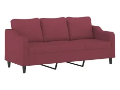 3 pcs conjunto de sofás com almofadas tecido vermelho-tinto