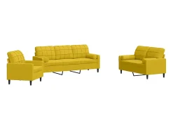 3 pcs conjunto de sofás com almofadões e rolos veludo amarelo