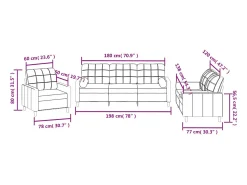3 pcs conjunto de sofás com almofadas tecido preto