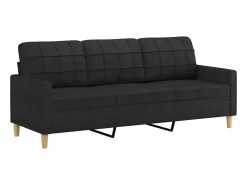 3 pcs conjunto de sofás com almofadas tecido preto
