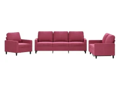 3 pcs conjunto de sofás com almofadões veludo vermelho tinto