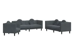 3 pcs conjunto de sofás com almofadas veludo cinzento-escuro