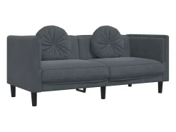 3 pcs conjunto de sofás com almofadas veludo cinzento-escuro