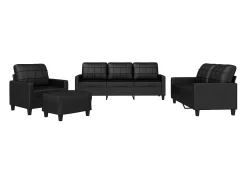 4 pcs conjunto de sofás com almofadões couro artificial preto