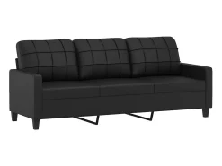4 pcs conjunto de sofás com almofadões couro artificial preto