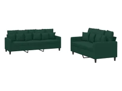 2 pcs conjunto de sofás com almofadões veludo verde-escuro