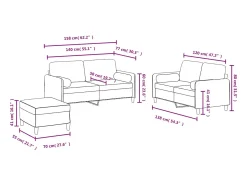 3 pcs conjunto de sofás com almofadas veludo cinzento-claro