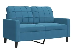 2 pcs conjunto de sofás com almofadões e rolos veludo azul
