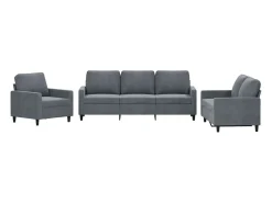 3 pcs conjunto de sofás com almofadões veludo cinzento-escuro
