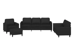 4 pcs conjunto de sofás com almofadões couro artificial preto