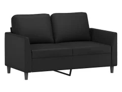 4 pcs conjunto de sofás com almofadões couro artificial preto