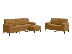 3 pcs conjunto de sofás com almofadões e rolos veludo castanho