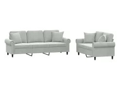 2 pcs conjunto de sofás com almofadas veludo cinzento-claro