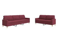 2 pcs conjunto de sofás tecido vermelho-tinto