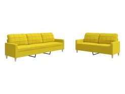2 pcs conjunto de sofás tecido amarelo-claro