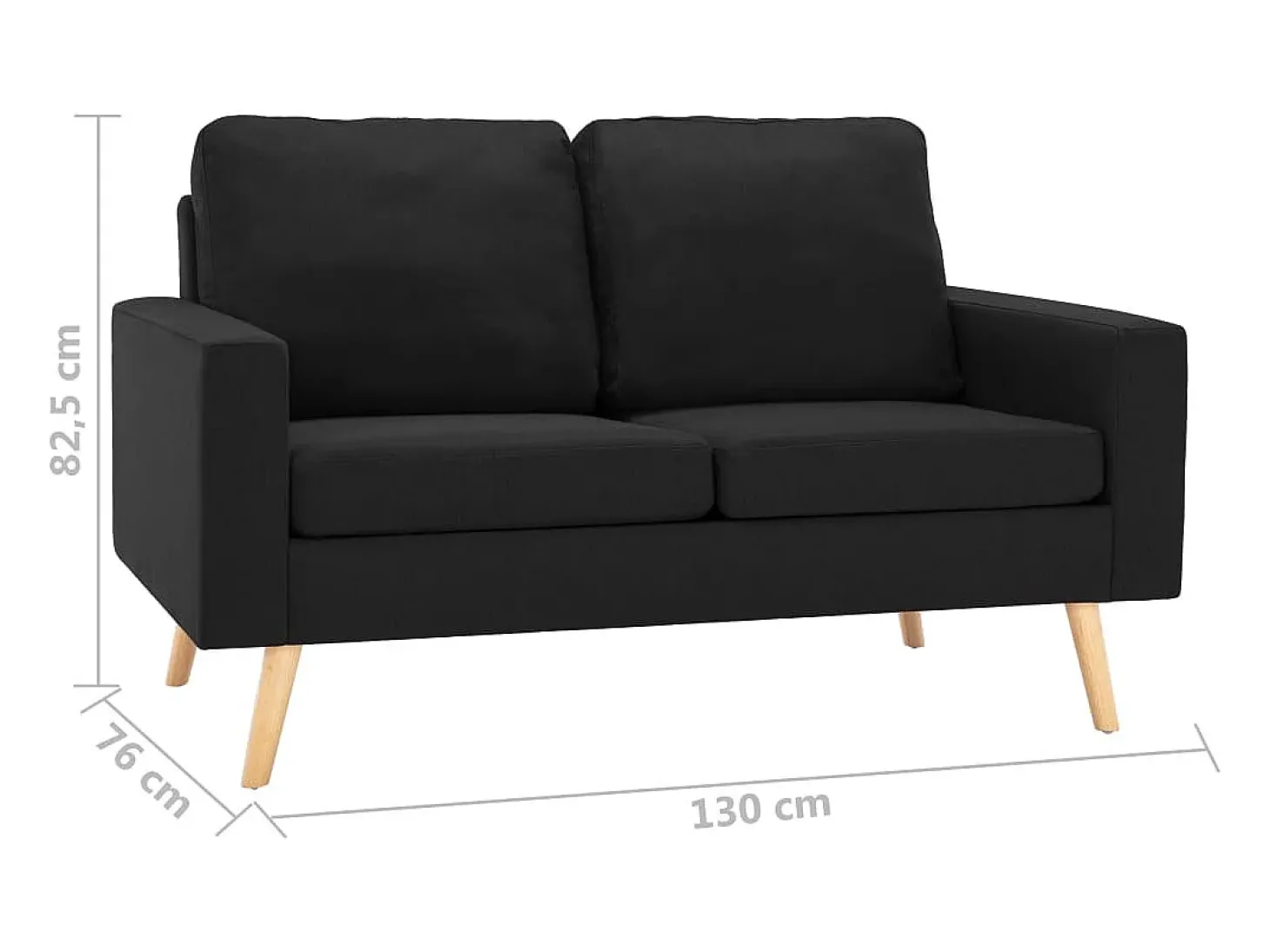 2 pcs conjunto de sofás tecido preto