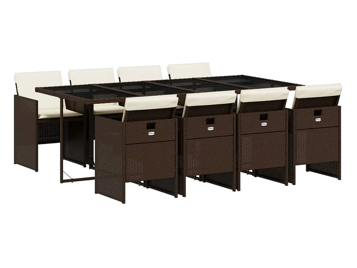 9 pcs conjunto jantar p/ jardim c/ almofadões vime PE castanho