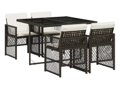 5 pcs conjunto jantar p/ jardim c/ almofadões vime PE castanho
