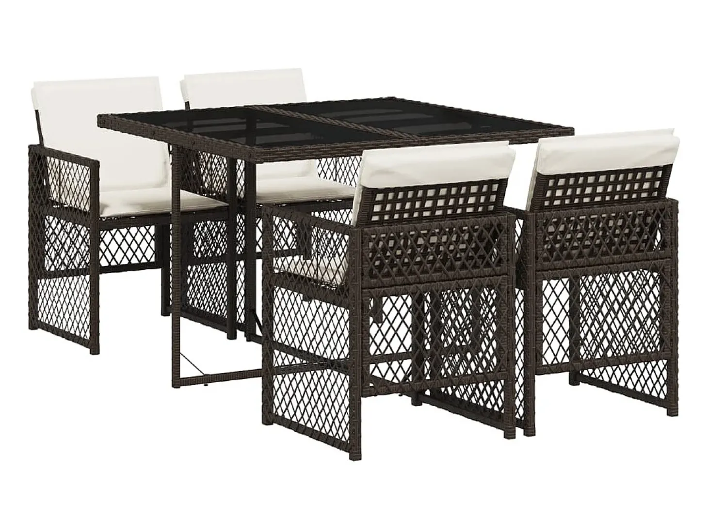 5 pcs conjunto jantar p/ jardim c/ almofadões vime PE castanho