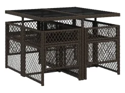 5 pcs conjunto jantar p/ jardim c/ almofadões vime PE castanho