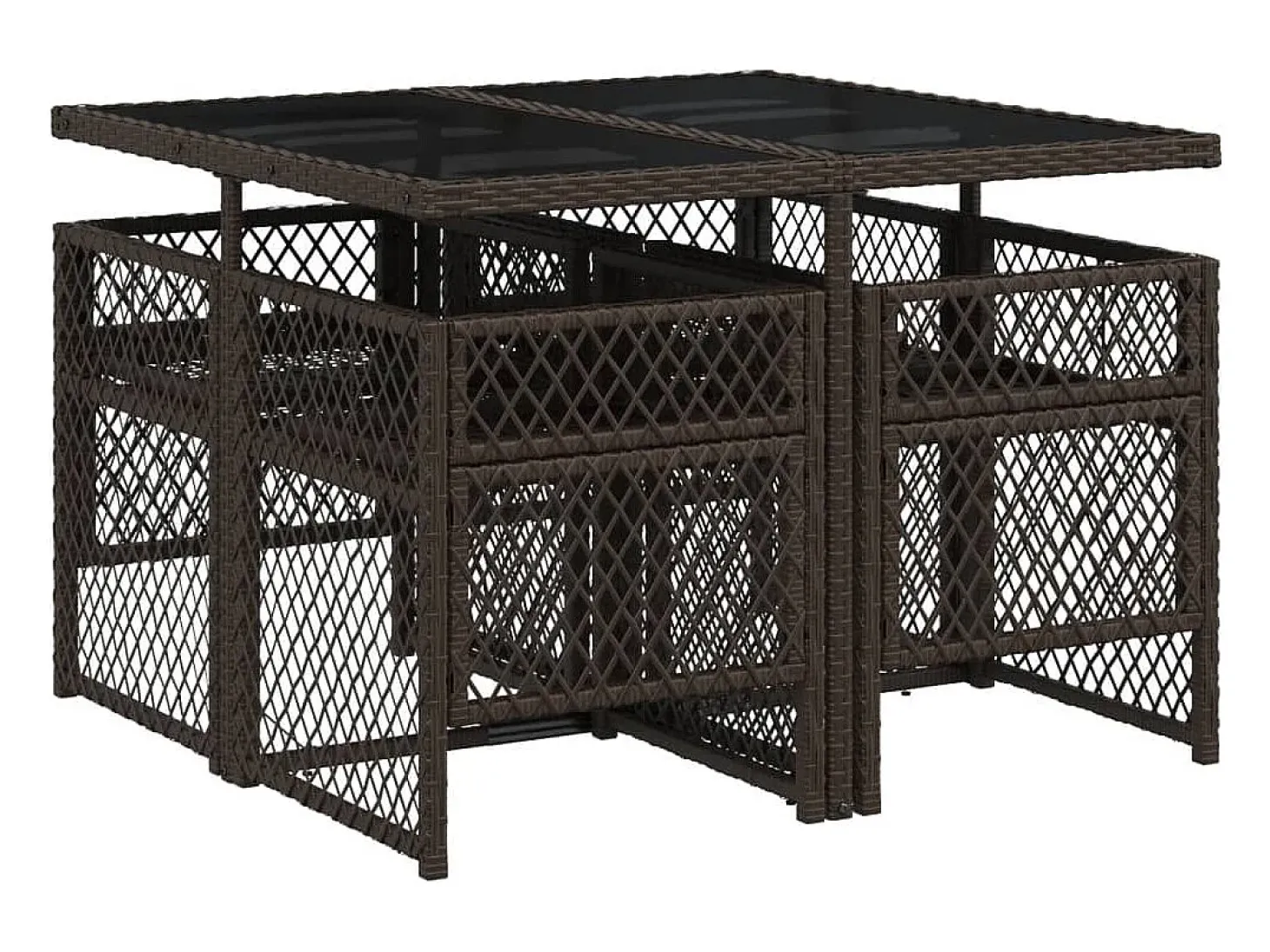 5 pcs conjunto jantar p/ jardim c/ almofadões vime PE castanho