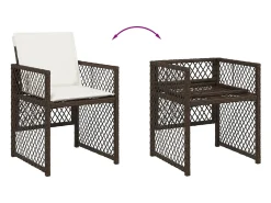 5 pcs conjunto jantar p/ jardim c/ almofadões vime PE castanho