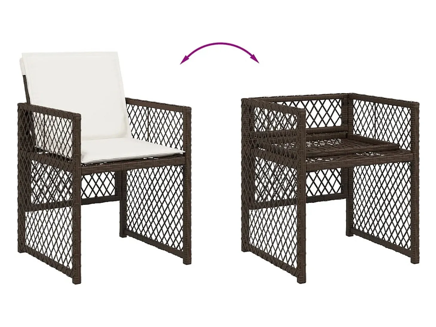 5 pcs conjunto jantar p/ jardim c/ almofadões vime PE castanho