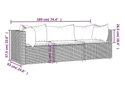 3 pcs conjunto lounge de jardim c/ almofadões vime PE cinzento
