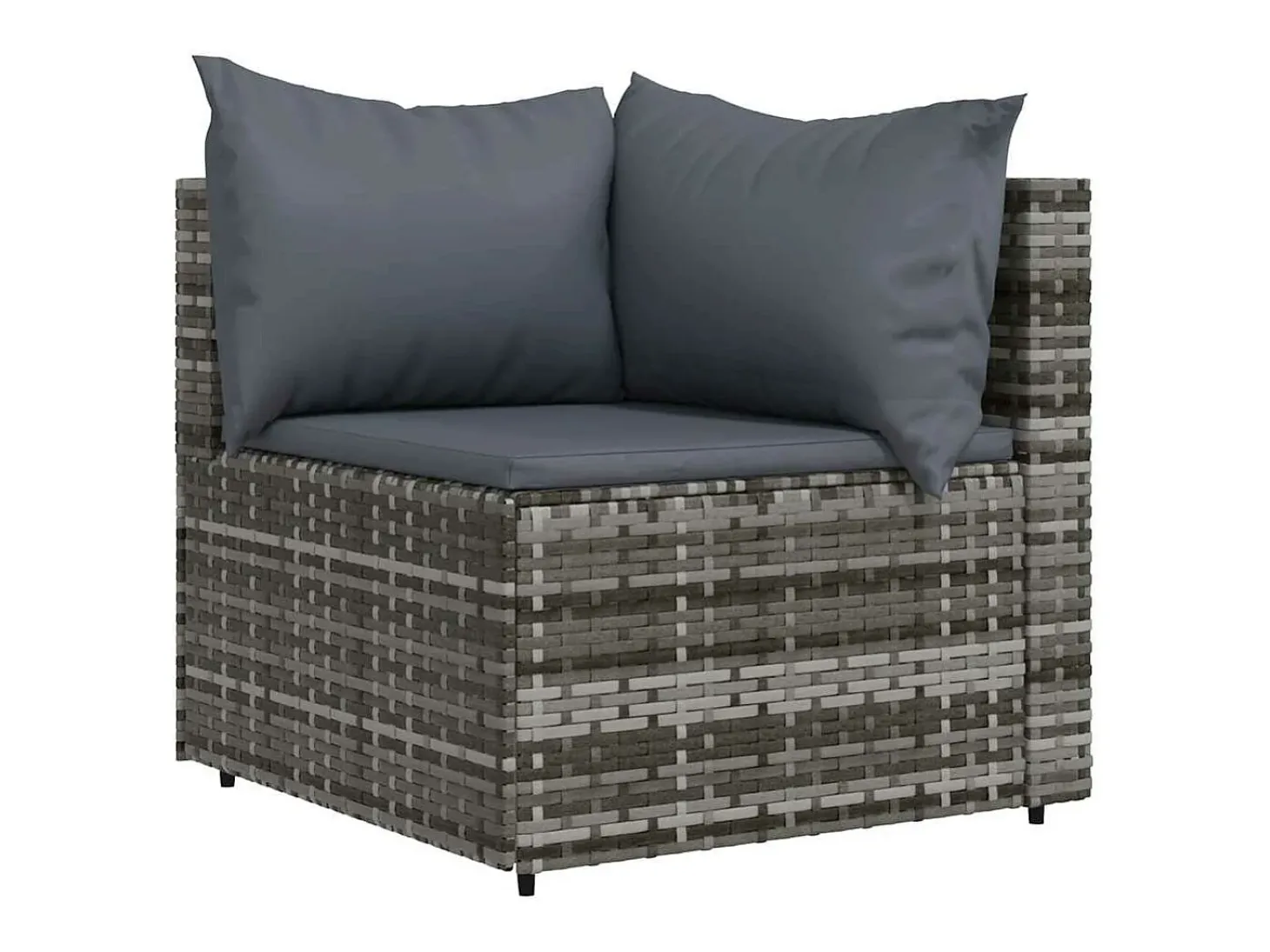 3 pcs conjunto lounge de jardim c/ almofadões vime PE cinzento