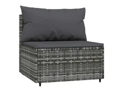 3 pcs conjunto lounge de jardim c/ almofadões vime PE cinzento