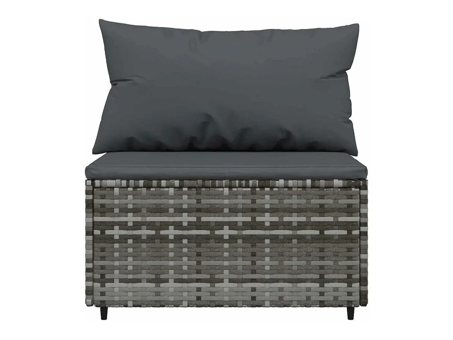 3 pcs conjunto lounge de jardim c/ almofadões vime PE cinzento