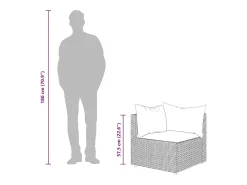 3 pcs conjunto lounge de jardim c/ almofadões vime PE cinzento