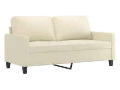 3 pcs conjunto sofás c/ almofadões couro artificial cor creme