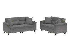 2 pcs conjunto sofás c/ almofadas microfibra cinza-escuro