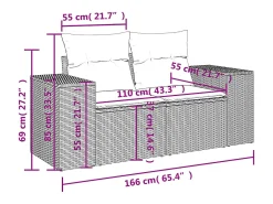 6 pcs conjunto sofás de jardim c/ almofadões vime PE preto