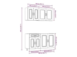 4 peças armário de cozinha conjunto Kalmar branco brilhante