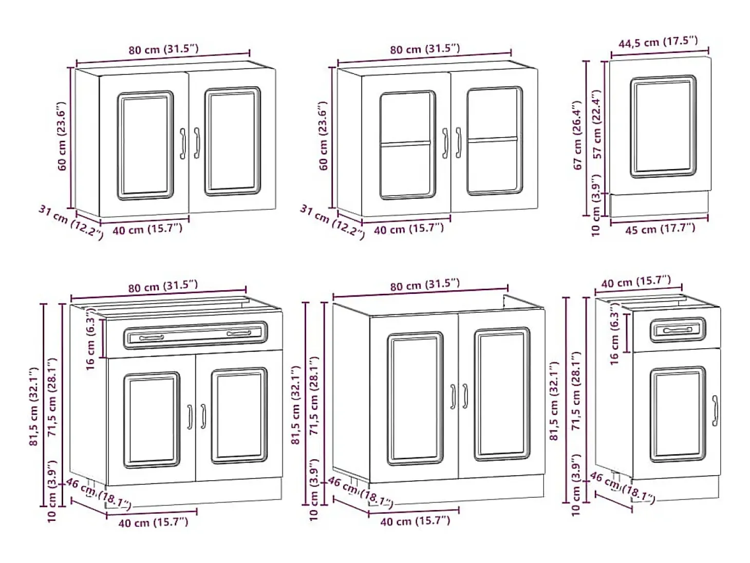 7 peças armário de cozinha conjunto Kalmar branco