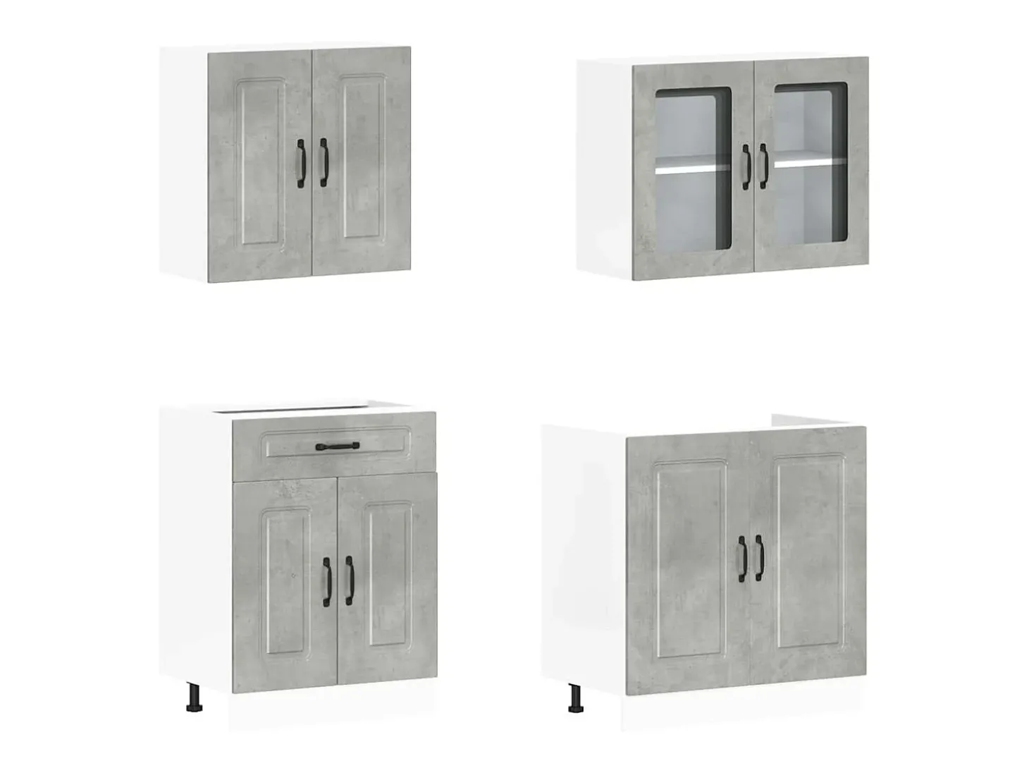 4 peças armário de cozinha conjunto Kalmar concreto cinza