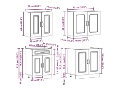 4 peças armário de cozinha conjunto Kalmar concreto cinza