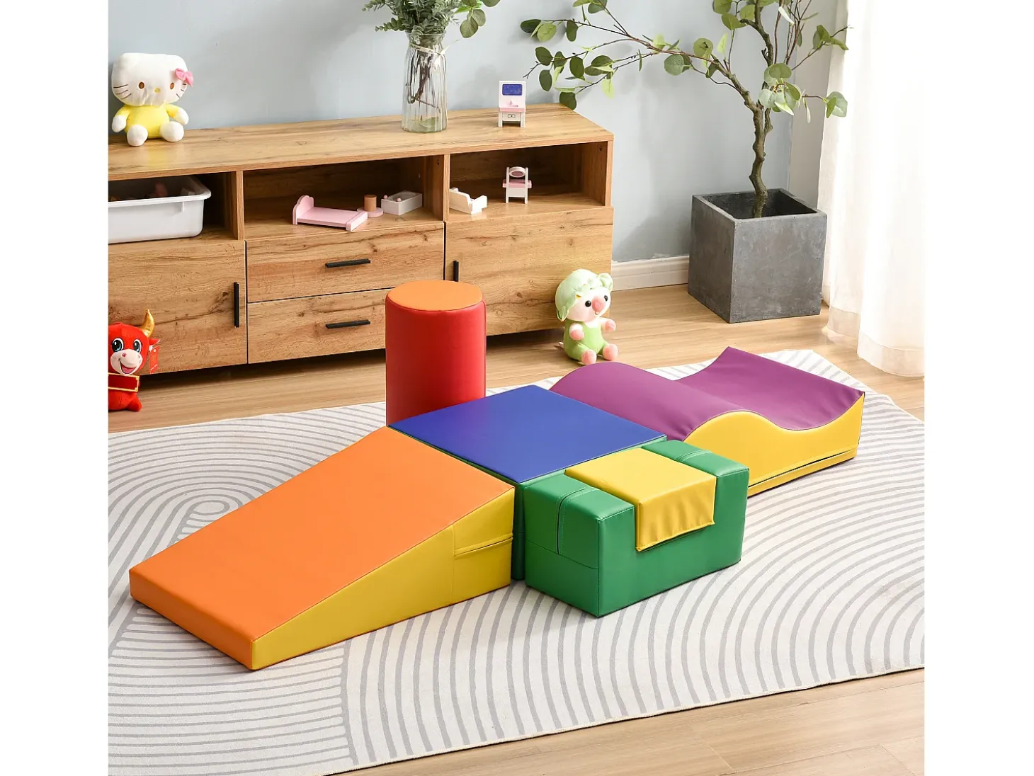 6 peças de blocos de construção gigantes macios para parque infantil, módulos de corrida e escalada, PU - laranja