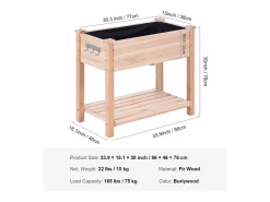 33,9 x 18,1 x 30 Pol. Vaso de Madeira SucceBuy para Canteiros Elevados para Flores, Legumes e Ervas